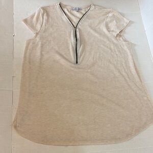 White Birch Beige Short Sleeve V-Neck Top